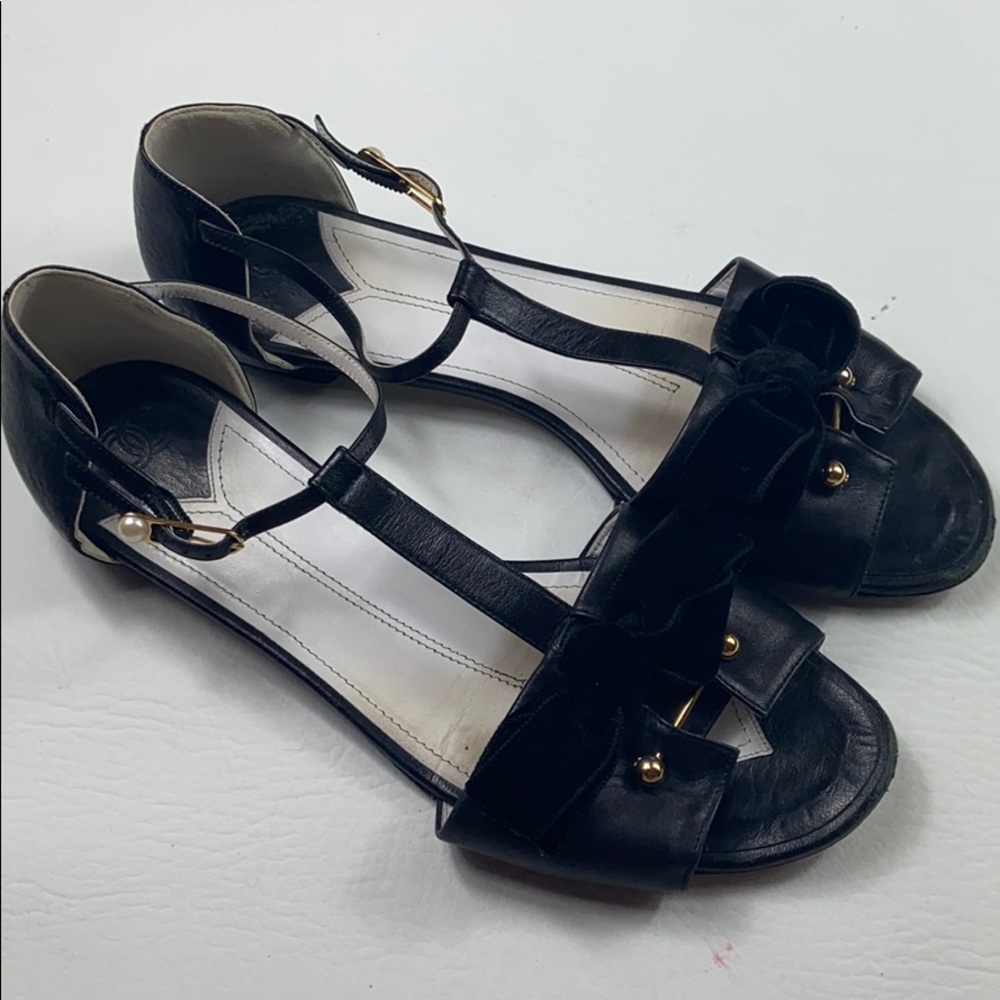 Authentic Chanel t-strap tuxedo bow sandals 9.5